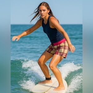 The North Face pink plaid board shorts